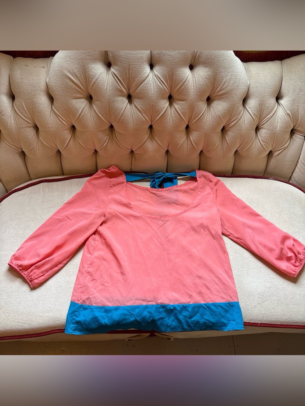 Lulu's Coral Pink Top with Teal Trim
